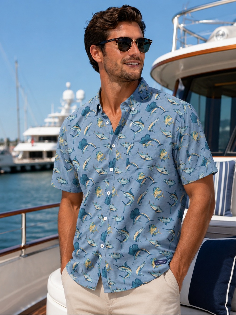 Simply Southern Saltwater Fish Button Up Shirt Mens L Blue Fishing Performance
